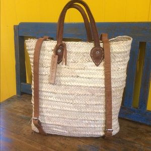 Woven Market Backpack Tote w/ Real Leather Handles